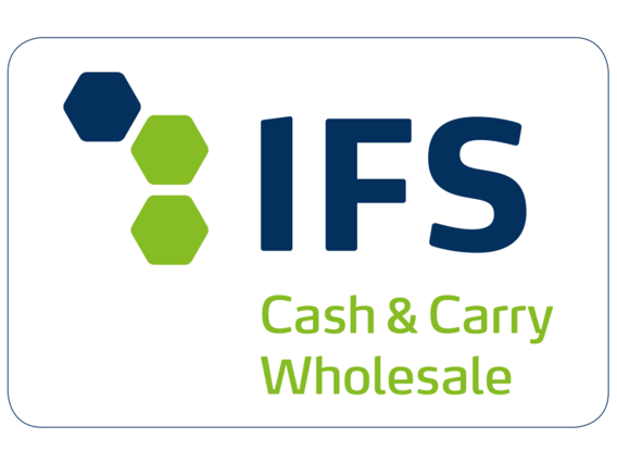 IFS Cash & Carry Wholesale – Effizienter Großhandel für Geschäftskunden IFS Cash & Carry Wholesale Logo mit drei hexagonalen Symbolen in Blau und Grün