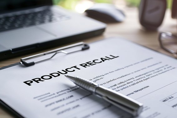 Rückrufmanagement SYmbolbild Rueckrufmanagement - Computer mit Versandpapieren und dem Vermerk Rueckruf