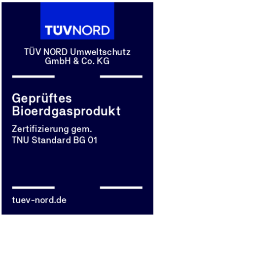 TÜV NORD Prüfzeichen für geprüftes Biogasprodukt TÜV NORD Prüfzeichen für geprüftes Biogasprodukt