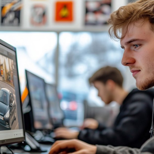Theoretische Führerscheinprüfung am Computer Fahrschüler beantwortet theoretische Führerschein-Fragen am PC
