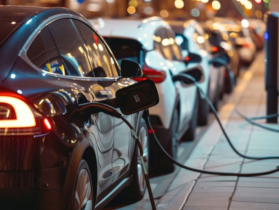 Elektroautos beim nächtlichen Laden Elektroautos beim nächtlichen Laden an einer Ladestation