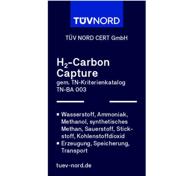 Prüfzeichen für TÜV NORD H₂-Carbon-Capture-Siegel Prüfzeichen für TÜV NORD H₂-Carbon-Capture-Siegel