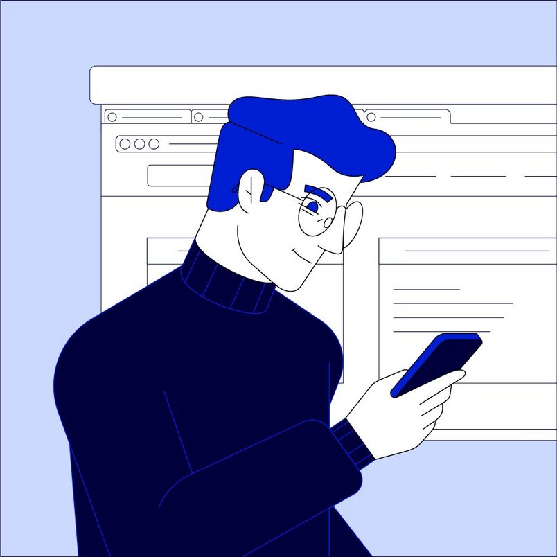 llustration eines Mannes, der ein Handy in der Hand hält